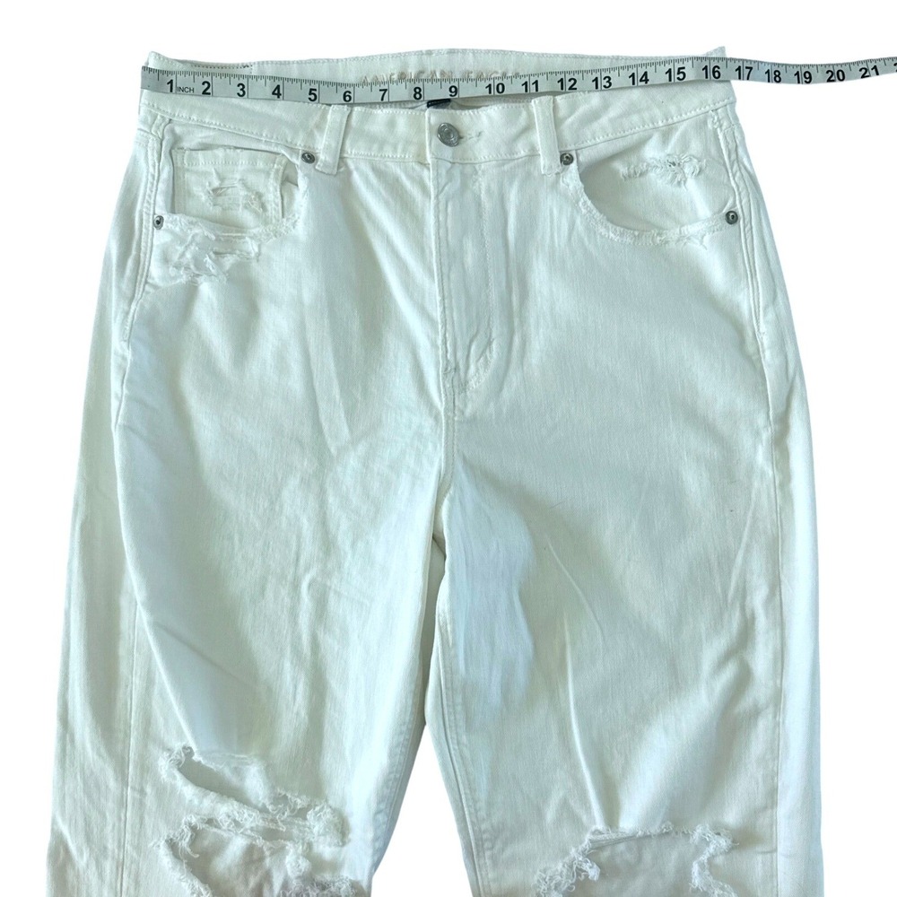 American Eagle Mom Straight Jeans Womens 14 Bright White Distressed‎ NWOT - Picture 3 of 12